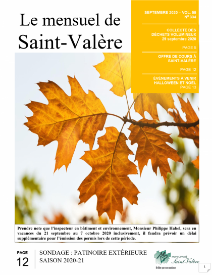 Mensuel de Saint-Valère, édition septembre 2020