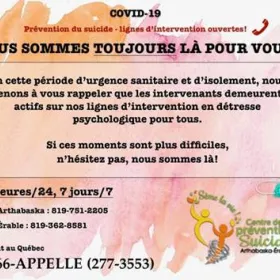 Prévention du suicide - lignes d'intervention ouvertes