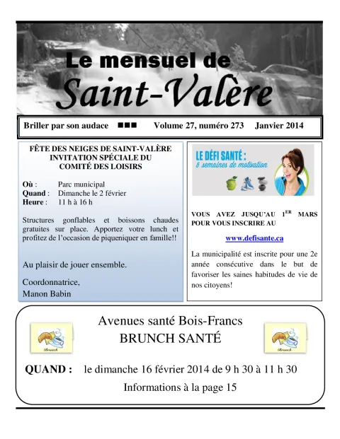 Le Mensuel de Saint-Valère Janvier 2014